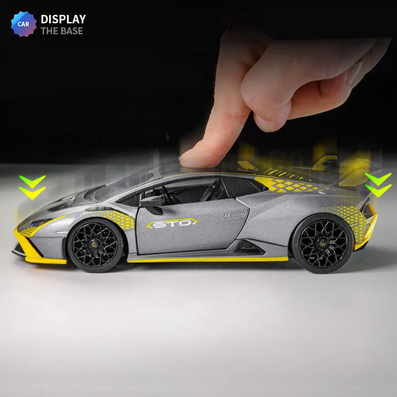 1:24 Lamborghini HURACAN STO Alloy Sports Car Model Diecasts Metal Racing Vehicles Car Model Sound and Light Childrens Toys Gift