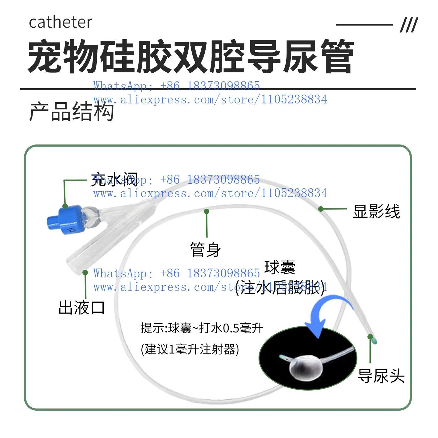 Veterinary pet urinary catheter, double-cavity indwelling urinary catheter with airbag, one-time use