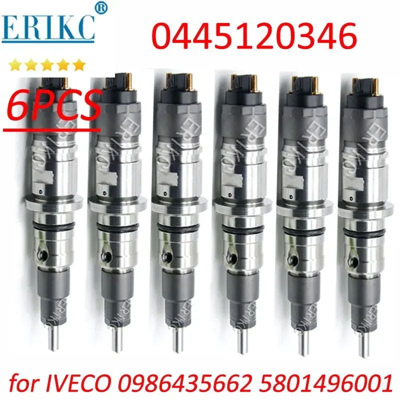 6PCS 0 445 120 346 Diesel Fuel Inyector 0445120346 Auto Common Rail Injector Set 0445 120 346 for Bosch Iveco 5801496001