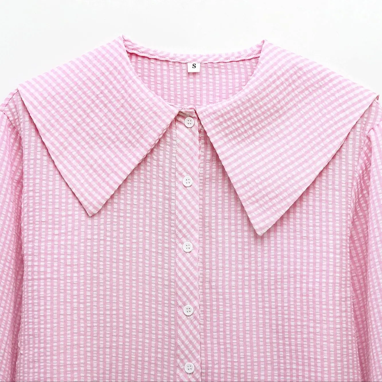 Plaid Shirts for Womens Peter Pan Collar Tops Long Sleeve Single Breasted Blouse Cute Sweet Girls Loose Shirts 4661038