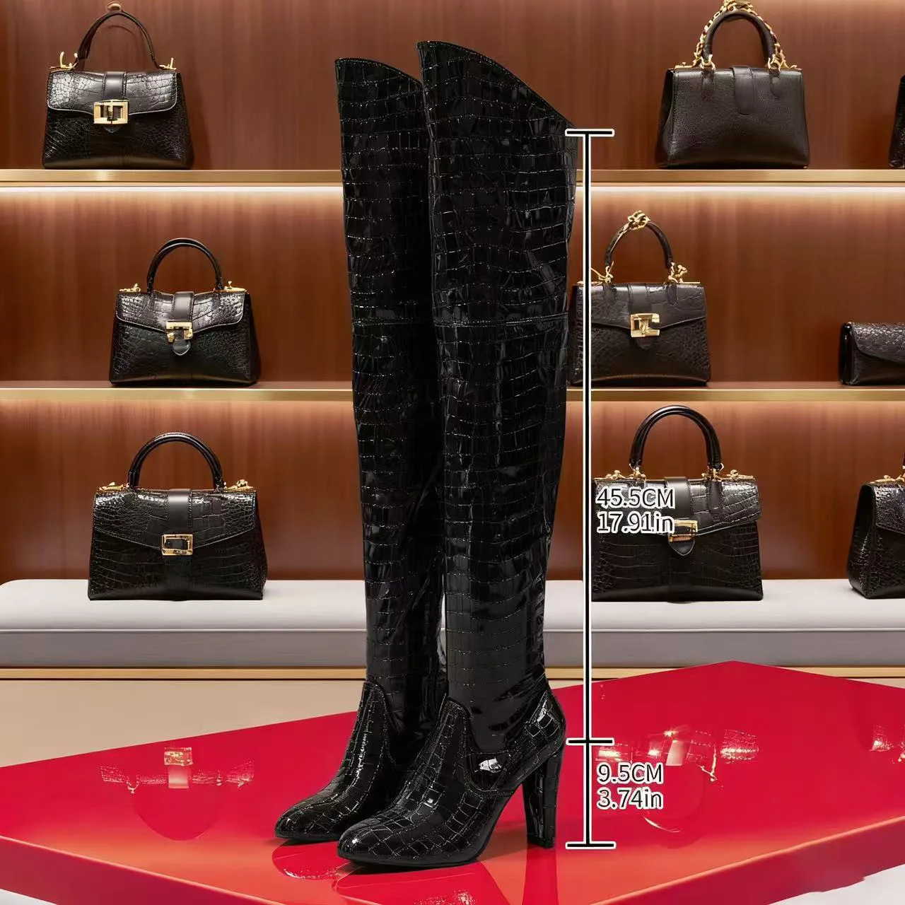 Botas de tacón alto de moda para mujer, talla grande, nuevas botas de invierno adelgazantes por encima de la rodilla, suela de goma gruesa, punta afilada