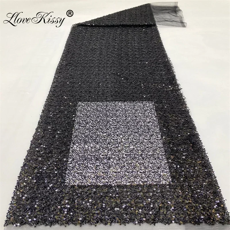 12 colori disponibili nuove perline ricamate a rete + tessuto con paillettes 3MM per abiti da sera da sposa tessuto ricamato con perline larghezza 125CM