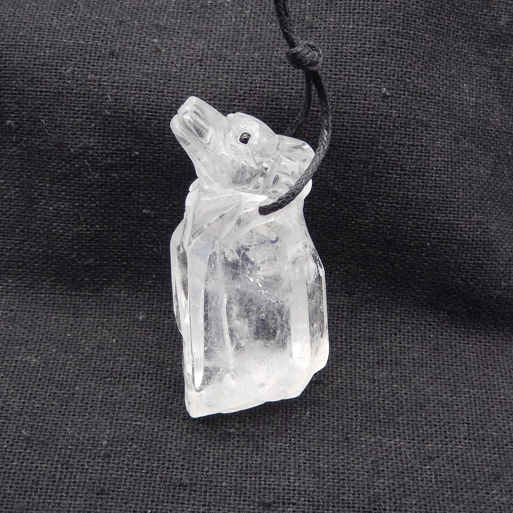 Natural Drusy White Quartz Wolf Carving Pendant, Natural Gemstone Carving for Jewelry Making, Wolf Charm Hand Carve