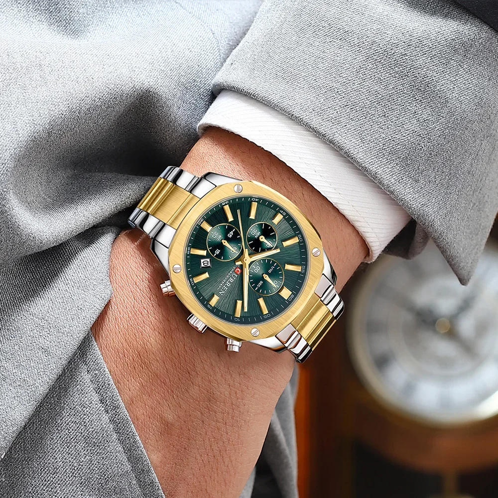 CURREN 8490 جديد عصري الصلب قطاع كوارتز ساعة رجالي فاخرة مقاوم للماء مضيئة كرونوغراف التقويم الساعات للرجال #3