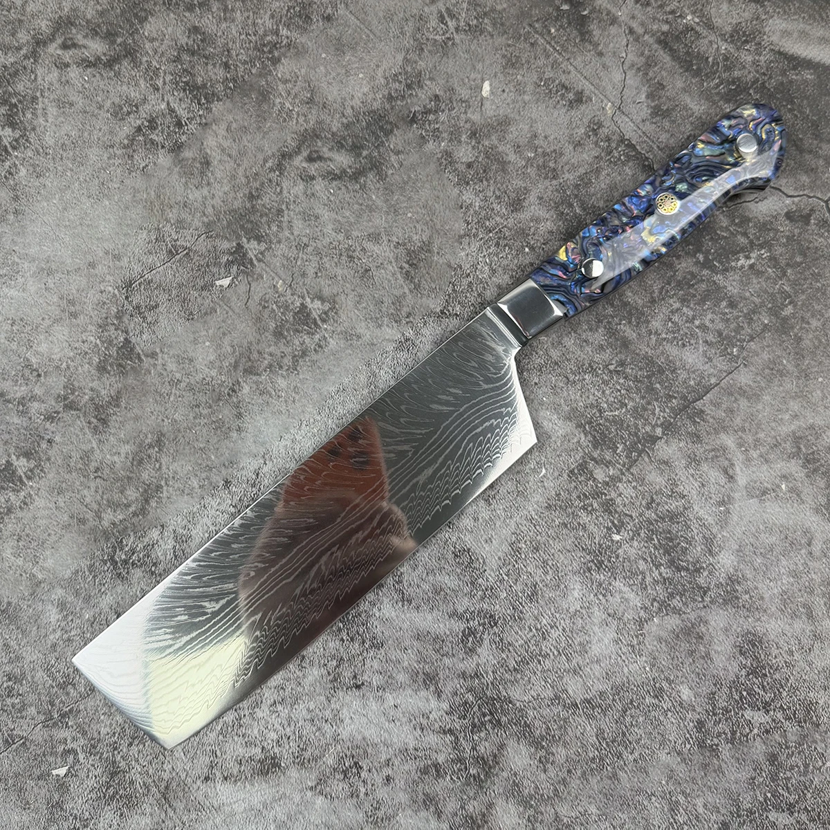 7 Inch Petty Knife Abalone Shell Handle 67-Layers Damascus Steel Blade Nakiri Chef Cleaver Meat Slicing Vegetables Kitchen Knife