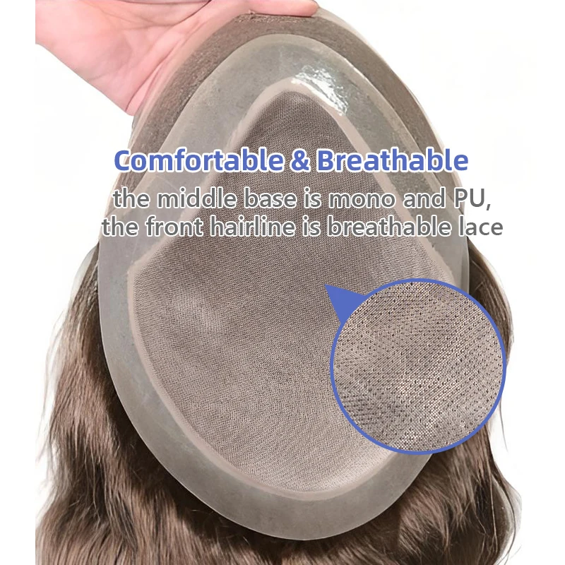 Lace PU Perücke Langlebiges Haarsystem für Männer Französische Lace-Front Herren-Toupet Haarteil Natürlicher Haaransatz Echthaar-Toupet für Männer – Detail 3