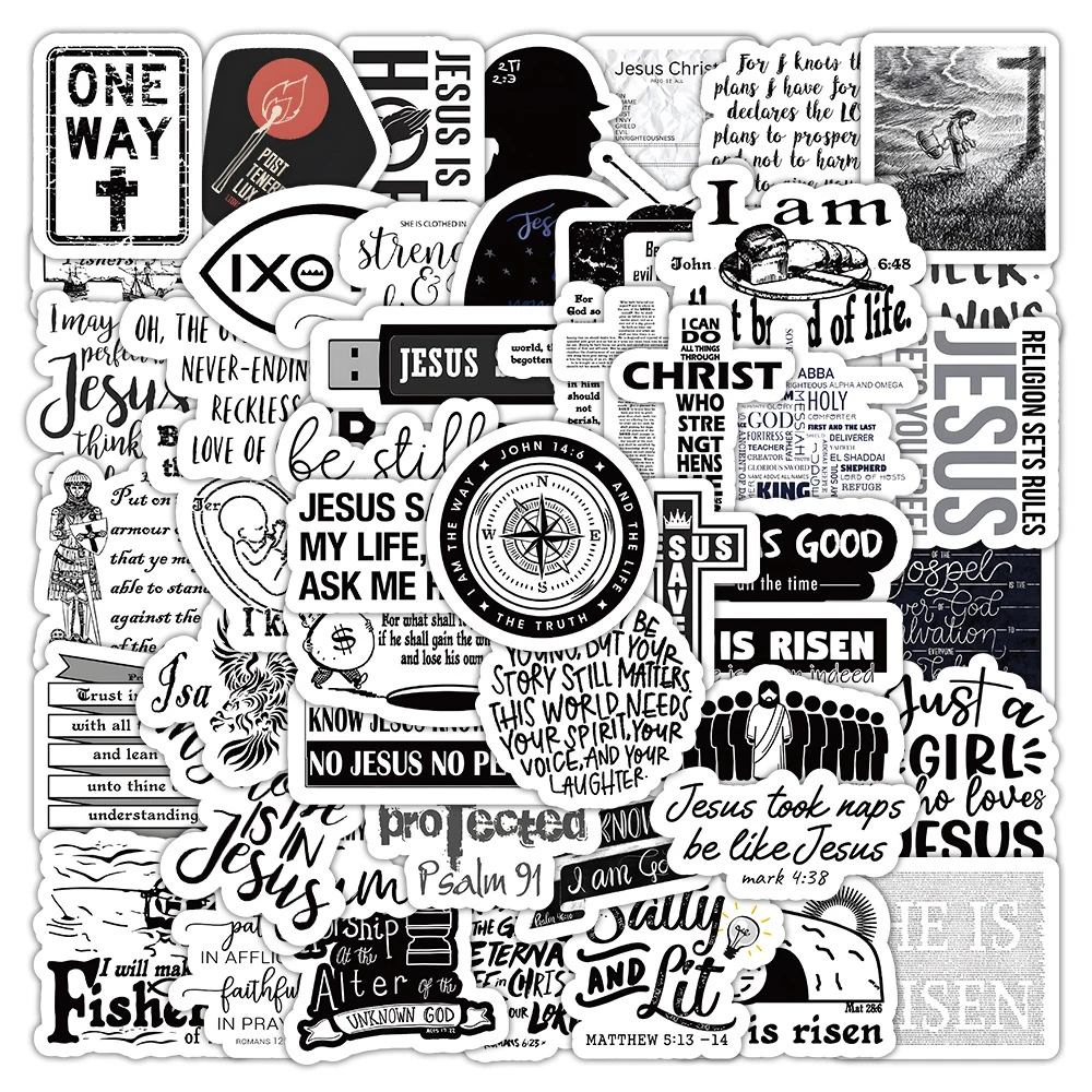 

10/30/50pcs Bible Jesus Phrase Stickers Christian Motivational Quotes Decals for Scrapbook Guitar Fridge Phone PVC Sticker Decor