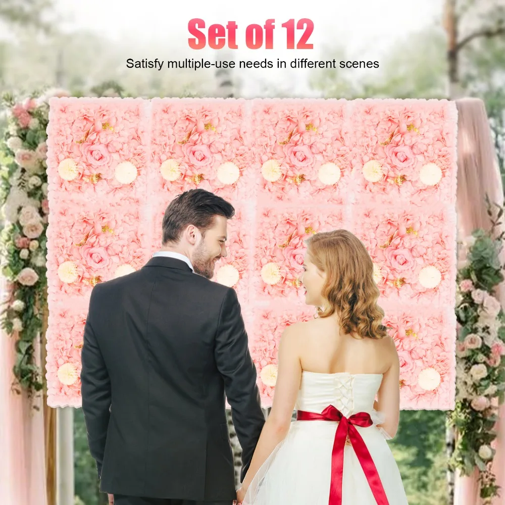 

Floral Backdrop 12 Pcs Artificial Flower Wall Decor Silk Rose Wall Backdrop Faux Flower Panel for Wedding Party Home Decor