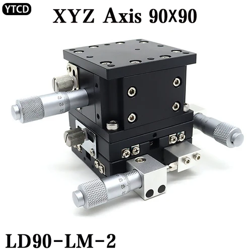 Xyz軸90 * 90mm LD90-LM-2スライディングテーブルマニュアル可動プラットフォーム高精度リニアステージスライドxyzダブルクロスレール