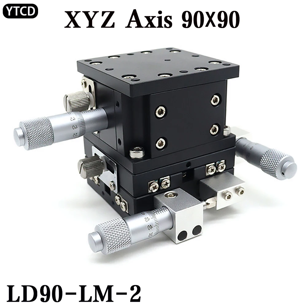 xyz axis 9090 mm ld90 lm2 plataforma de deslocamento manual da tabela deslizante fase linear alta precisao deslizante xyz duplo trilho transversal 01