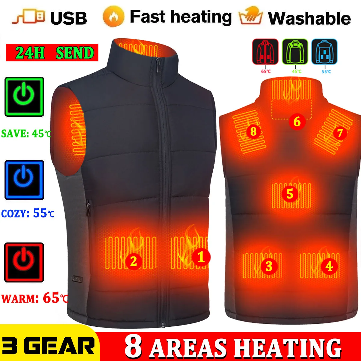 Heating Vest Men Jacket Women Clothing USB Electric Thermal Hiking Waistcoat Warm Outdoor Infrared Heated Mens Jacket Camping