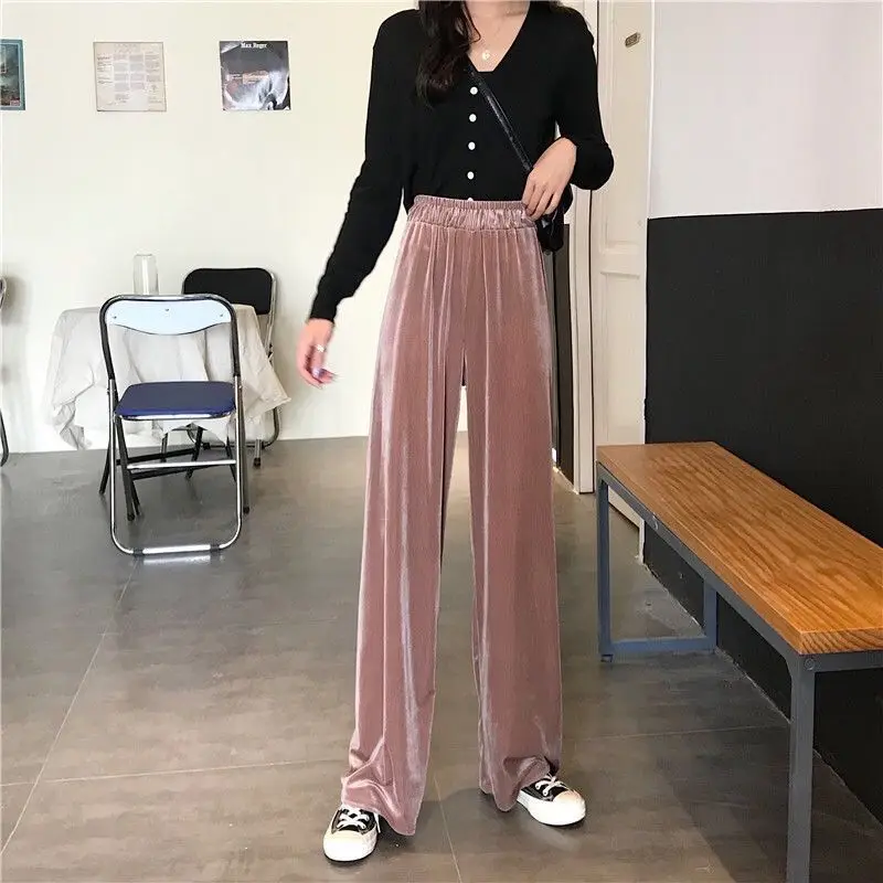 Spring Autumn Pleuche Fashion Harajuku Trousers Women Loose Casual All Match Lady Pants High Waist Wide Leg Pants Female Clothes
