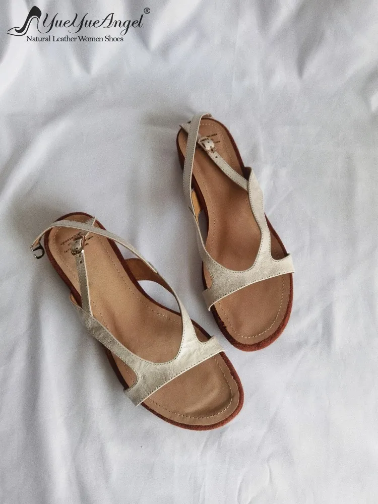 

Designer Female Roman Style Genuine Leather Open Toe Sandals Fashion Versatile Buckle Strap Ankle Straps Sandals Flat Shoes