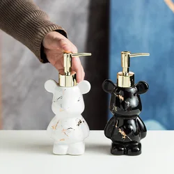 Luxury Marbling Bear Shape Ceramics Soap and Gel Dispenser Creative Black White Empty Shampoo Bottle Bathroom Storage Accessorie