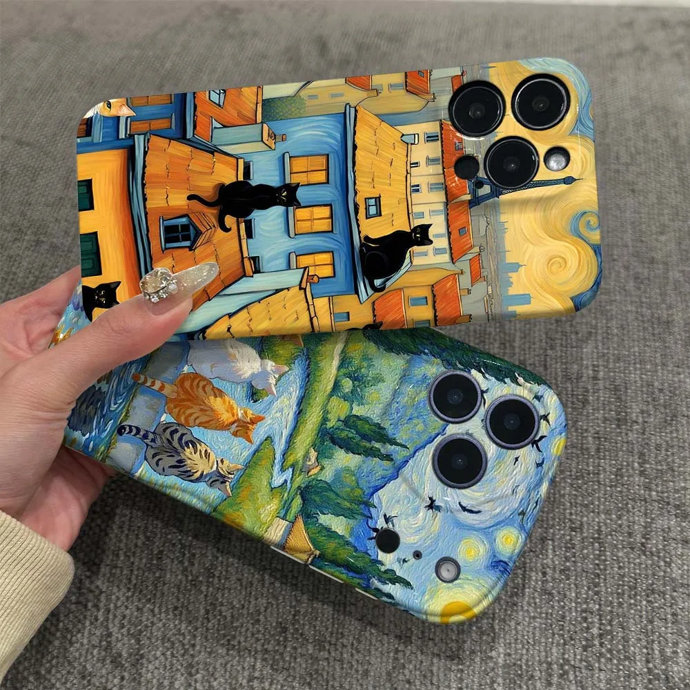 

Trendy Art Cat Cute For Apple iPhone 17 16 15 14 13 12 11 X XS XR Air Pro Max Plus Mini Feilin Wave Oil Shell Cover