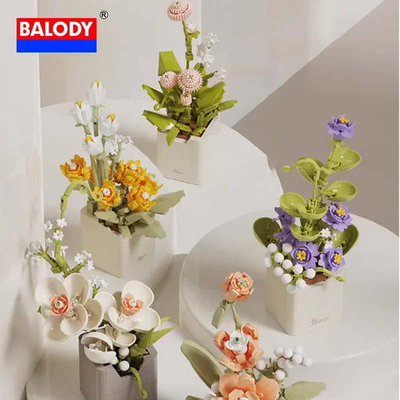 BALODY Luxury Bouquet Series Puzzle Building Blocks Creative Rose Orchid Cardamom Tabletop Decoration Woman Valentine's Day Gift