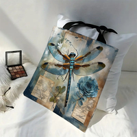 Dragonfly Art Tote Bag Large Capacity Shoulder Bag, Reusable Shopping Bag with Coin Purse Printed Linen Fabric