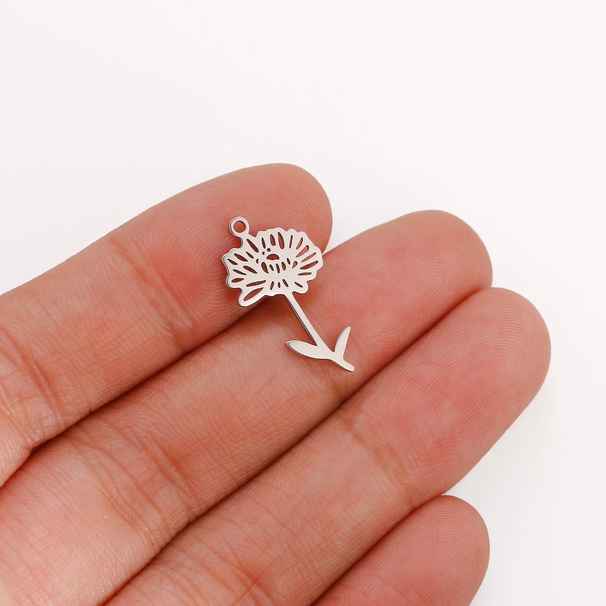 5PCS Edelstahl 12 Geburt Blume Charms Rose Anhänger Für Die Herstellung Von Halskette Armband Ohrringe DIY Schmuck Zubehör Großhandel – Detail 5