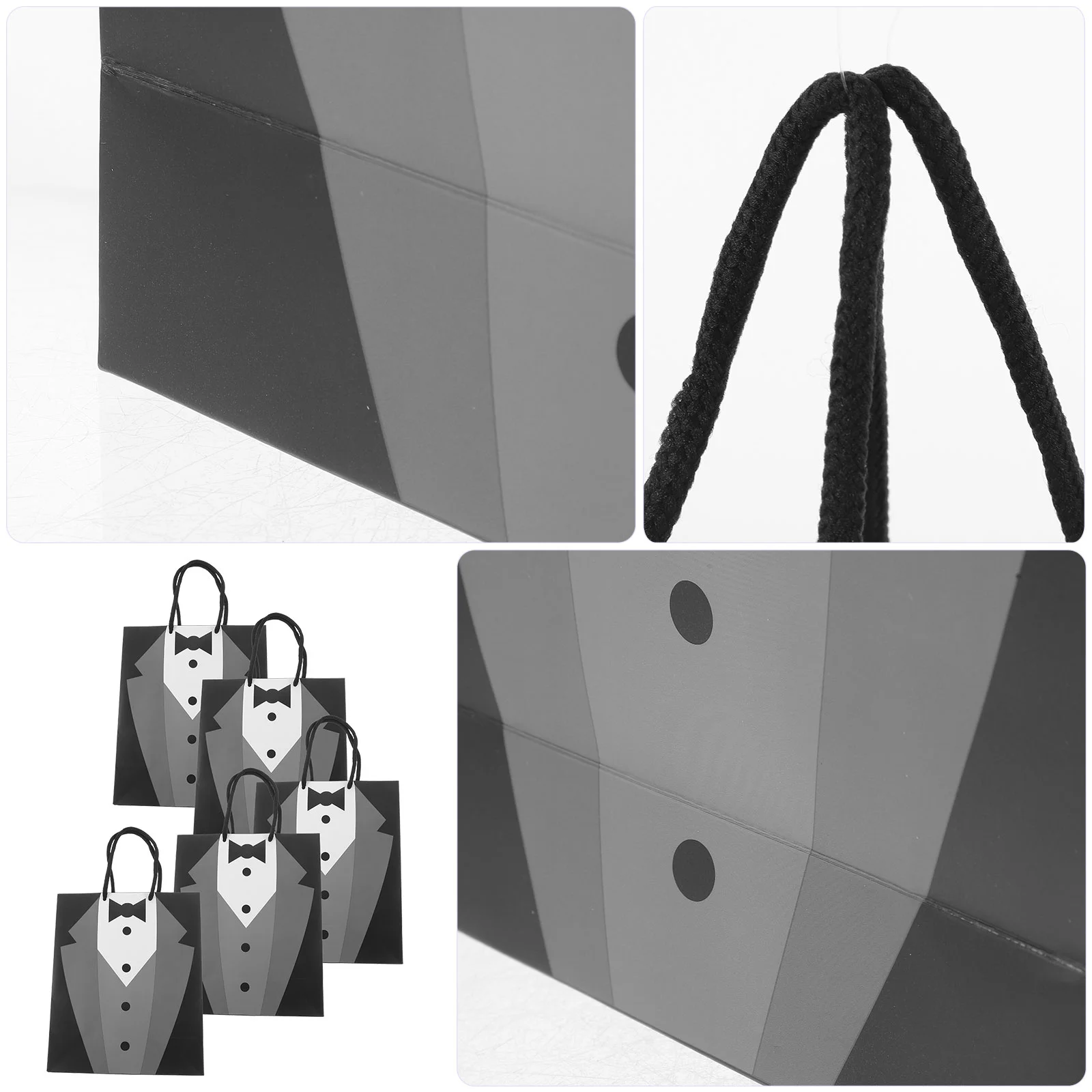 5 Pcs Black Tote Bags Gift for Men Shopping Wrapping Paper Creative Bridegroom Tuxedo Dress Suit Travel