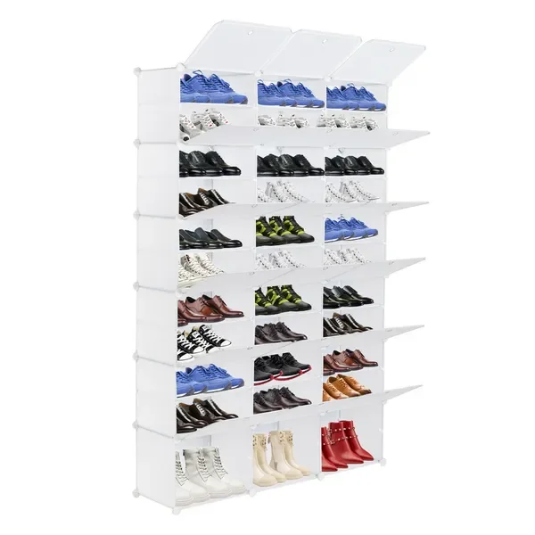 

12-Tier Portable Shoe Rack Organizer 36 Grids White Expandable Tower Storage Stand for Heels, Boots, Slippers