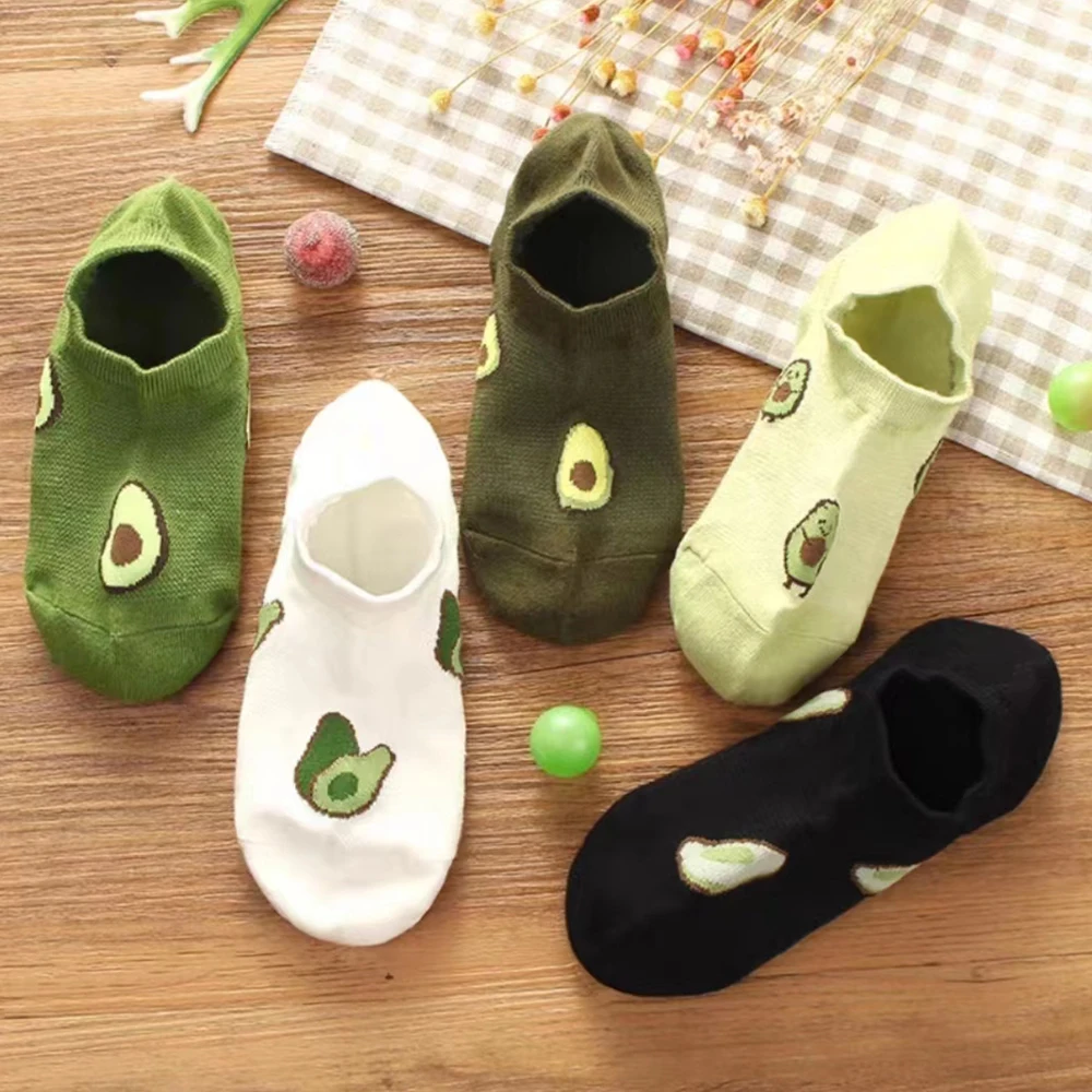 5 paia di calzini alla caviglia con equipaggio di Avocado Cartoon Fresh Fashion traspirante estate e autunno Kawaii comfort calzini da barca a