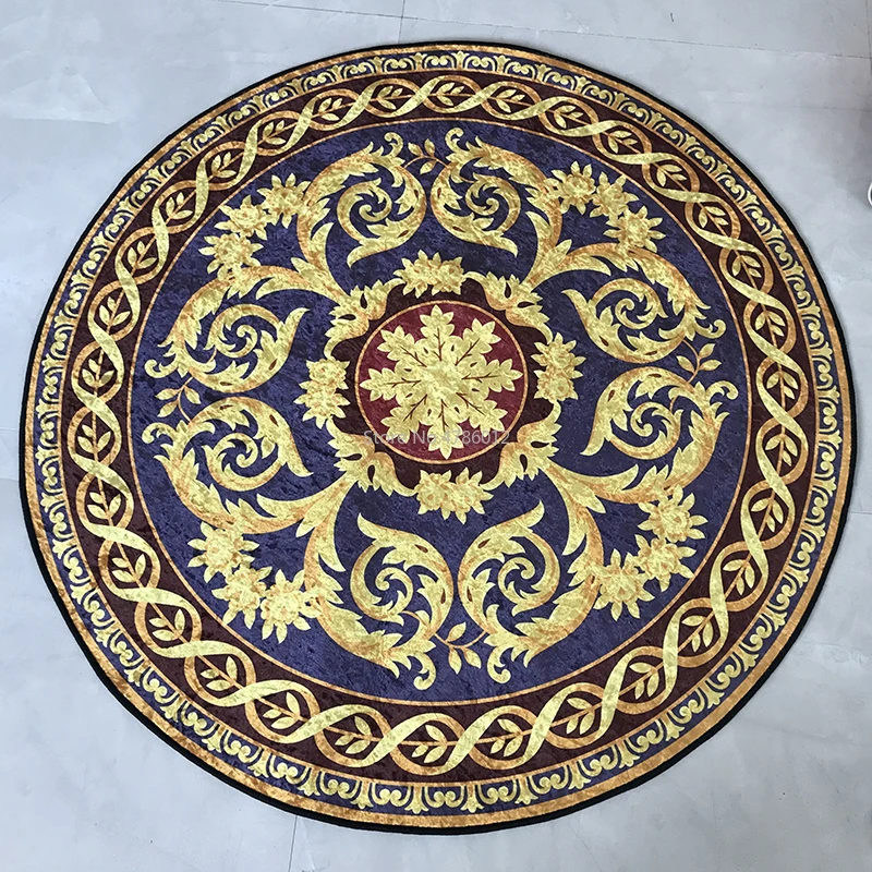 New Style Gold Diamond Velvet Shiny Round Mat Living Room Coffee Table Cute Mat Cartoon Carpet Washable 200cm