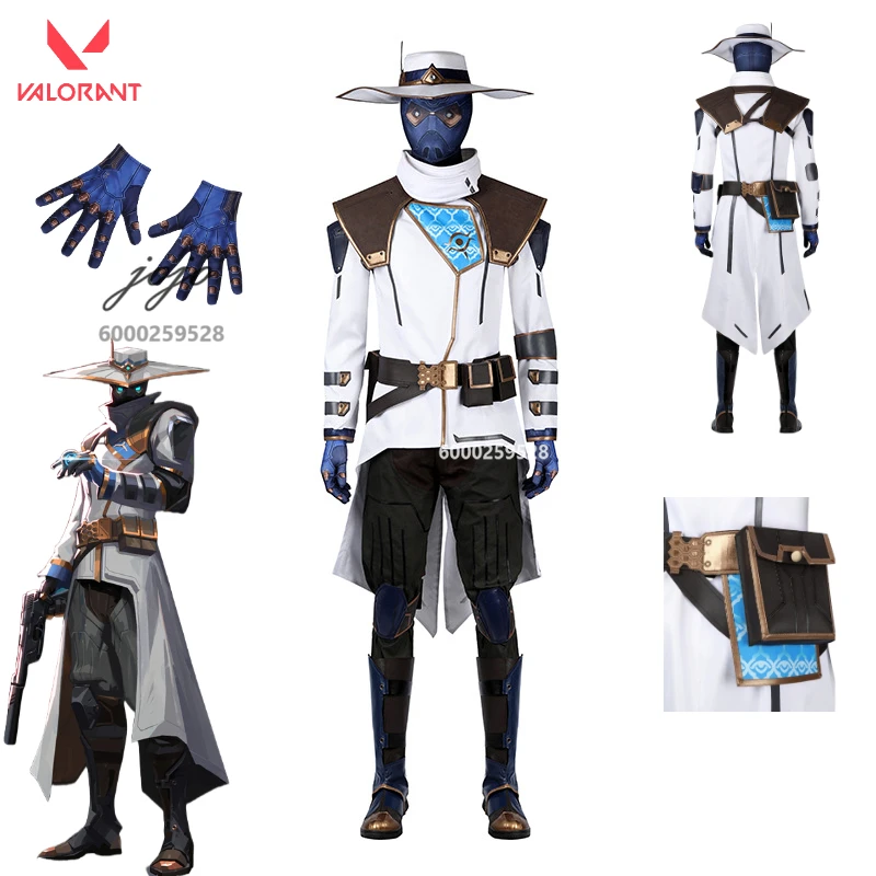 

Game VALORANT Cypher Cosplay Costume Hat Coat Pants Mask Outfit Full Set Anime Clothes Halloween Party Role Play Comic Con Set