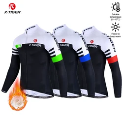 X-TIGER Men's Winter Cycling Jerseys Multiple Pockets Thermal Fleece Windproof Cycling Shirt for Cyclists' Cold-Weather Rides
