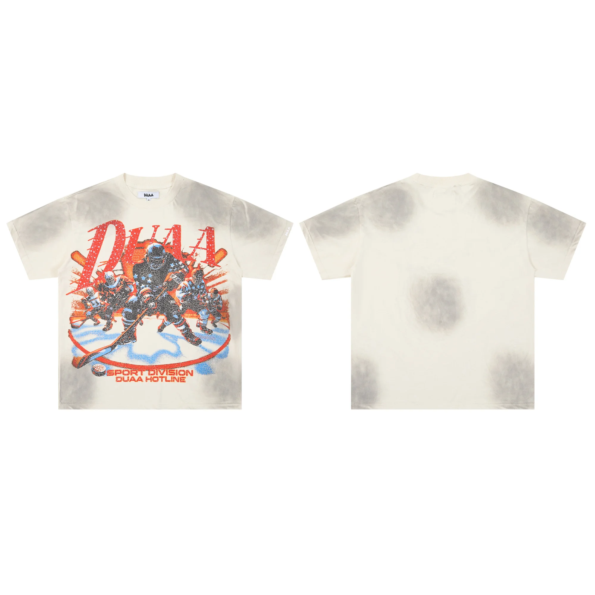 2025 New American men's and women's Washing process Crack ice hockey print casual short T-shirt loose short sleeve T-shirt