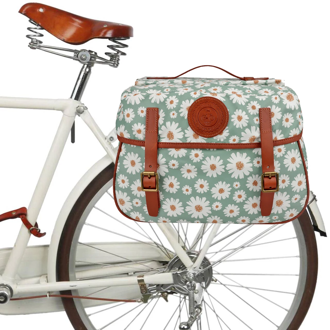 Tourbon Cycling Accessories Vintage Bicycle Rear Rack Panniers Bike Back Seat Bags Two Storage Luggage Bag Waxed Canvas