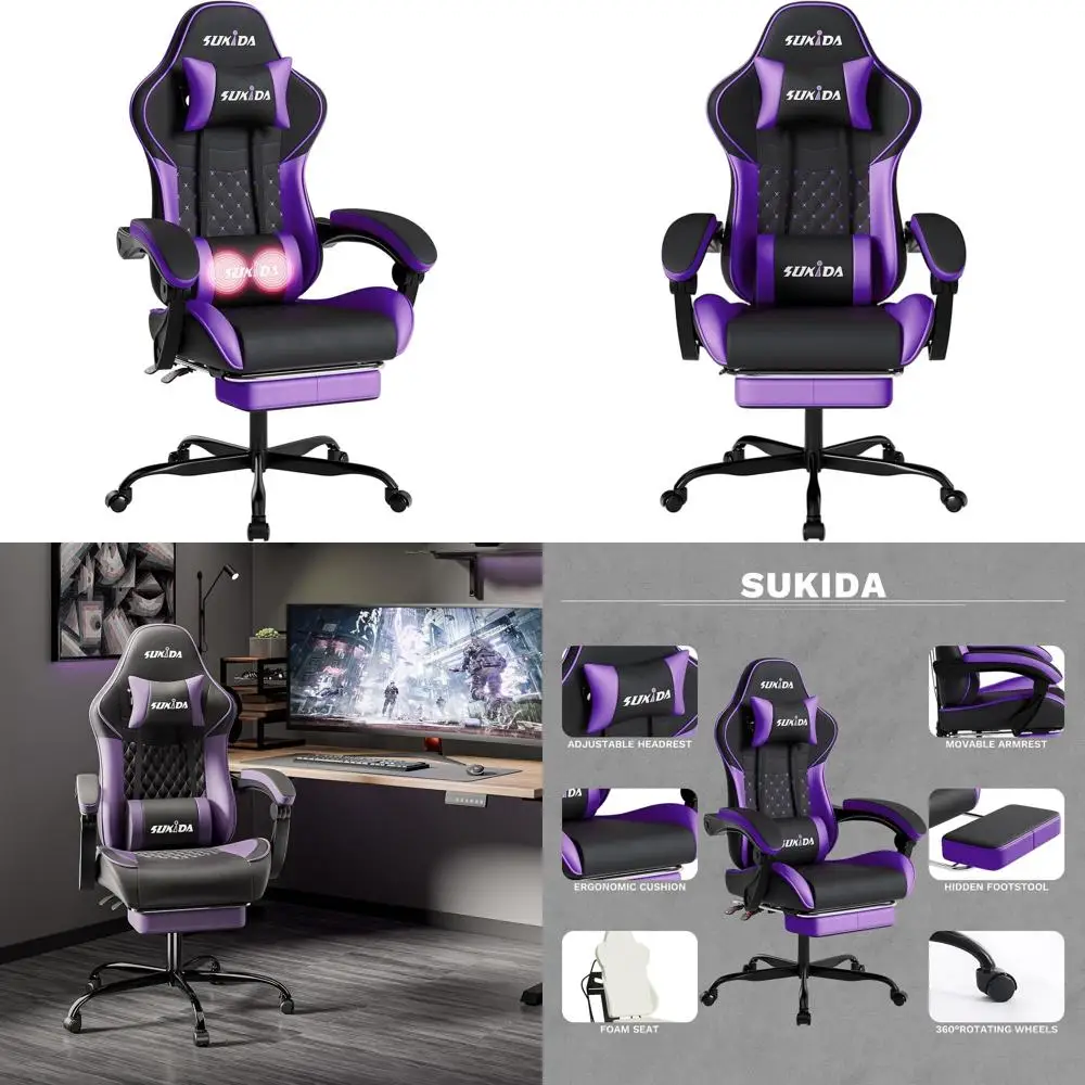 

Регулируемое эргономичное игровое кресло с массажем, поддержкой поясницы, поворотным механизмом и регулировкой высоты для взрослых