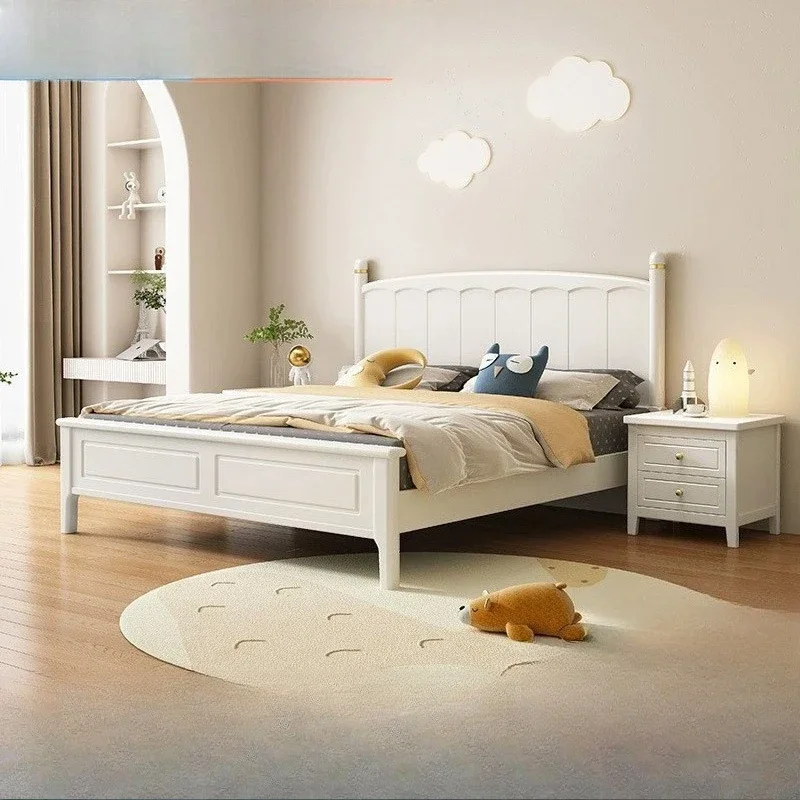 Cream wind white children's bed 1.2 meters boy girl princess bed Nordic solid wood single bed 1.35m small apartment