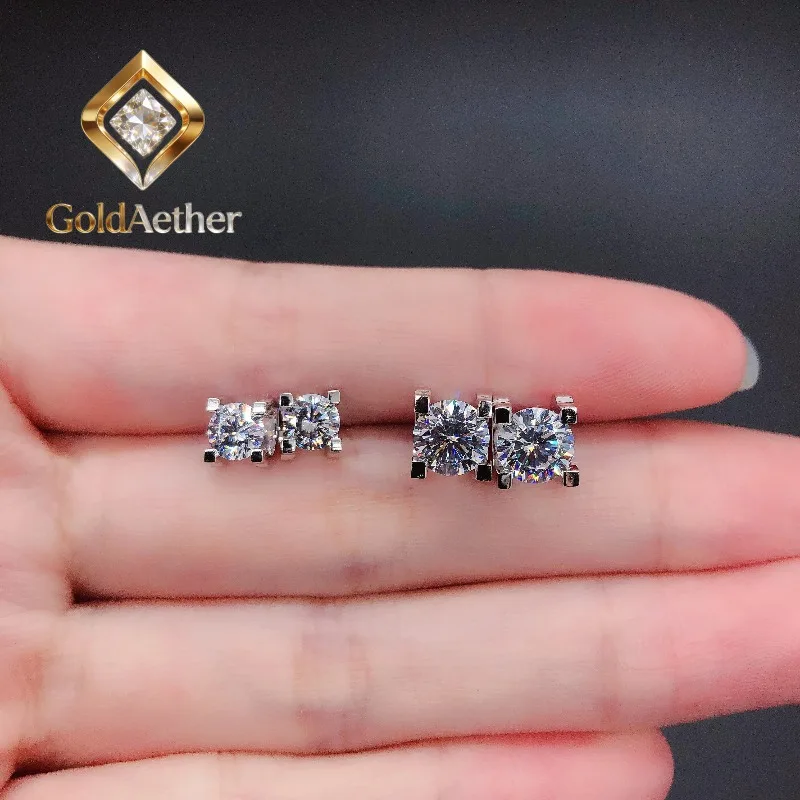 

GoldNouveau 0.5,1Ct/each 5.0,6.5mm D Color VVS1 Moissanite Diamond Stud Earrings Classic PT950 Wedding Stud Earrings E041