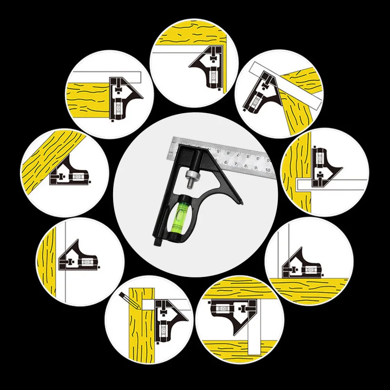 Angle Square Measuring Tools Set Precise Stainless Steel Aluminium Durable Adjustable Combination Spirit Level 12