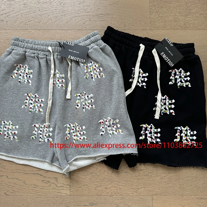 

Повседневные шорты со смешанной эмоцией в американском стиле High Street, летние спортивные шорты в стиле хип-хоп с разноцветными стразами, СМЕШАННЫЕ ЭМОЦИИ
