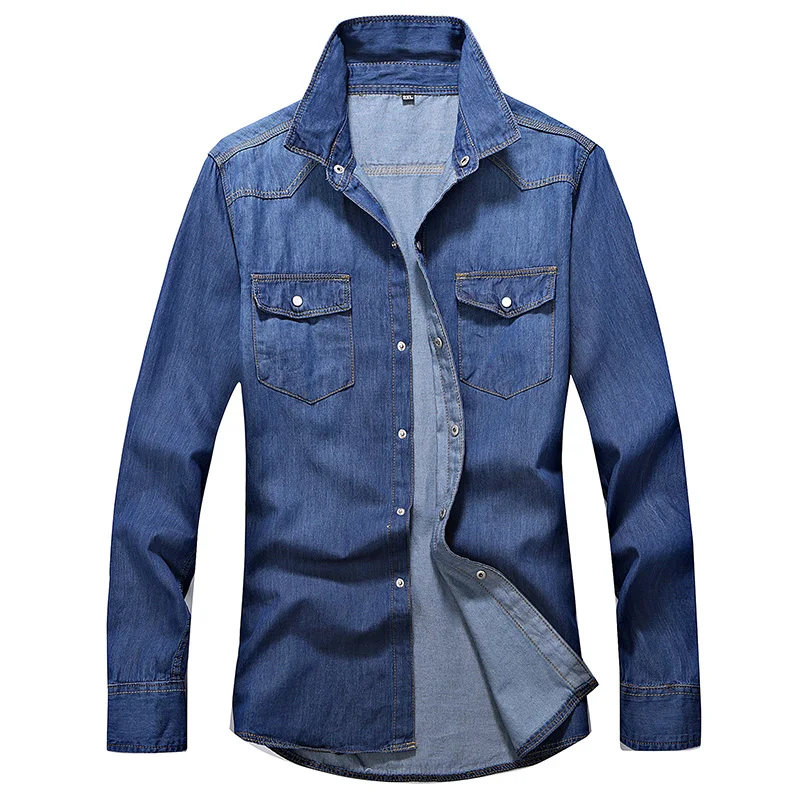 Spring and Autumn Men\'s Denim Shirts High Quality Washed Denim Tight Shirts Men\'s Casual Fashion Men\'s Denim Cardigan T-shirts