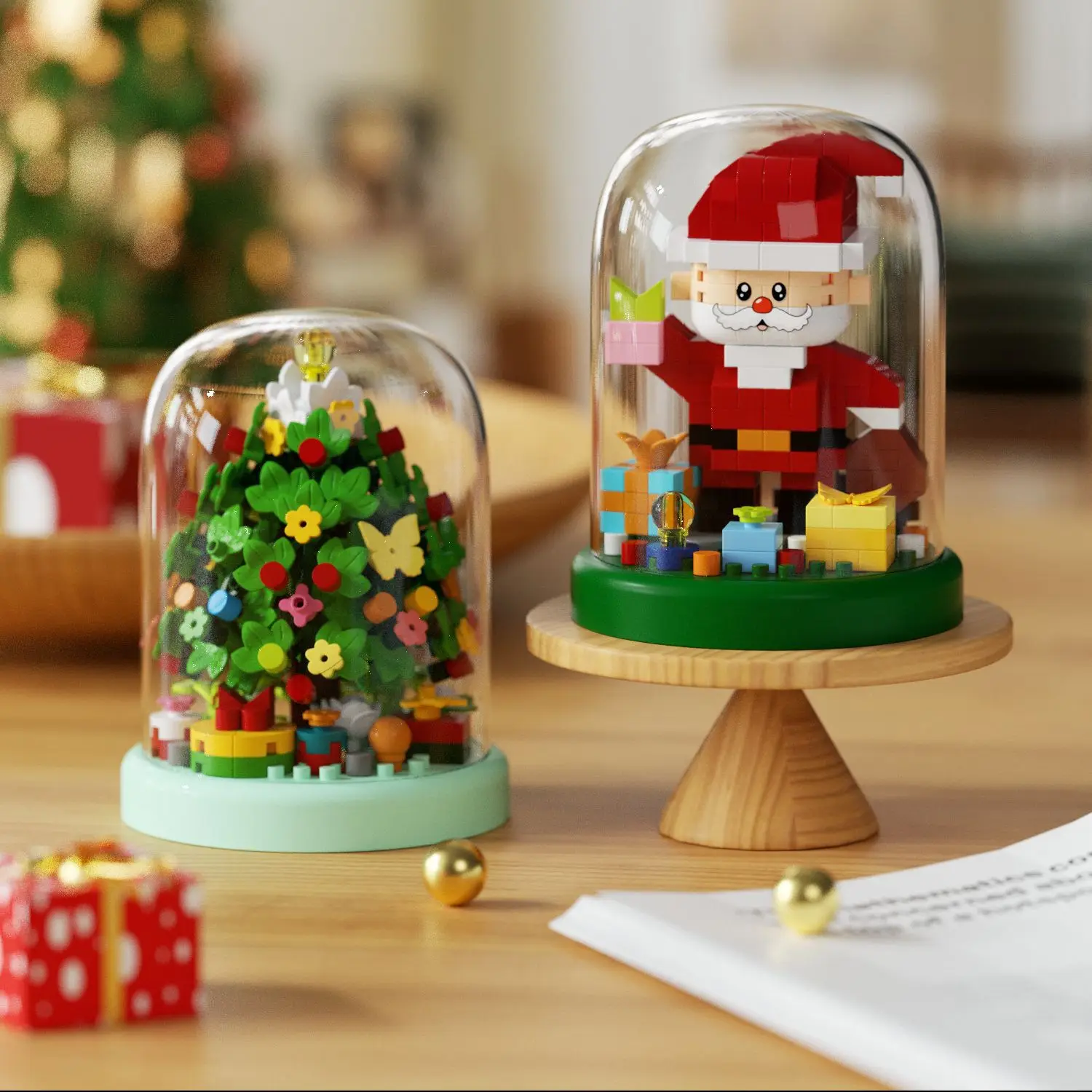 

Christmas Building Blocks with Transparent Cover Santa Claus Xmas Tree Mini Particle Assembly DIY Toy Ornaments Kid Holiday Gift