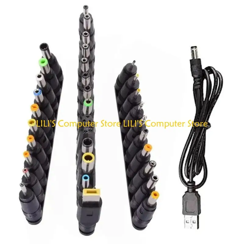 

A52B USB to 5521 Adapter 5.5x2.1mm Female Sockets 34 Connectors for Laptop, Tablet, Portable Power Supply Plugs