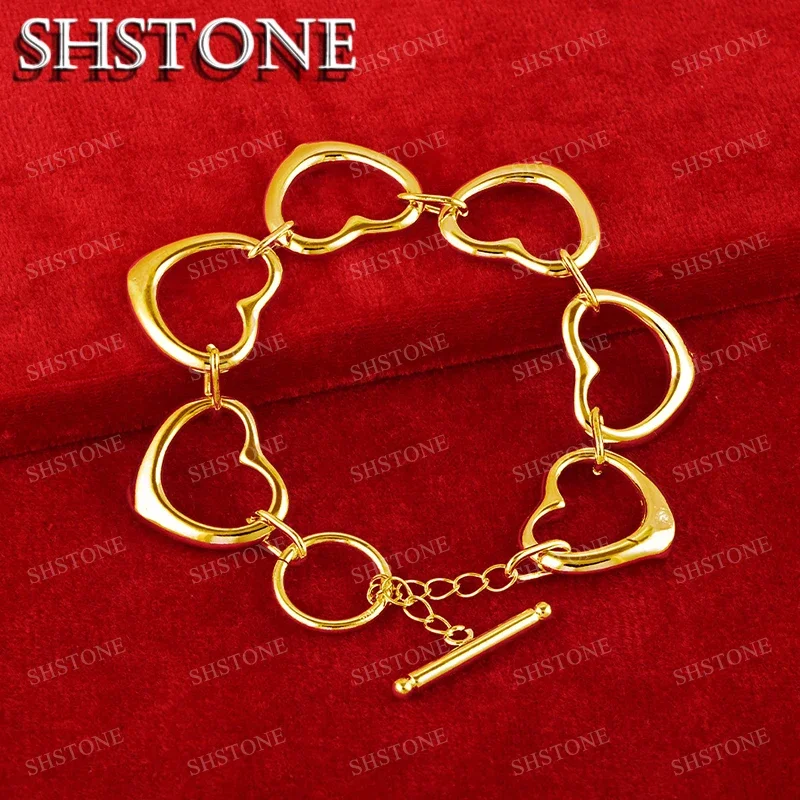 

SHSTONE 18K Gold Heart Link Heart Bracelets For Woman Fashion Party Wedding Engagement Charm Jewelry Christmas Lovers Gift