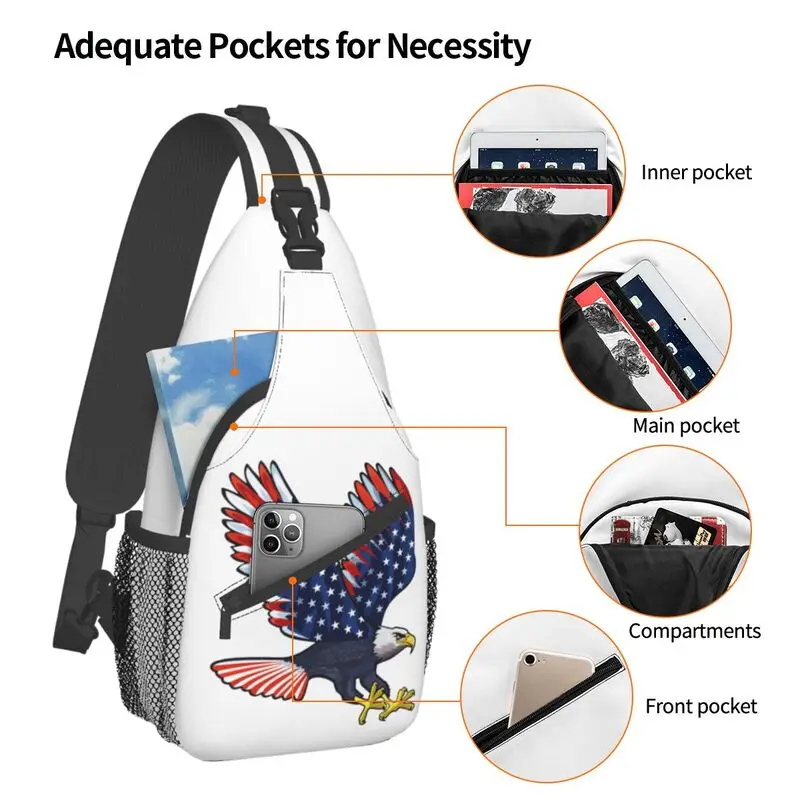 Casual Usa Eagle American Flag Crossbody Sling Rugzak Mannen Schouder Borst Tas Voor Reizen Fietsen