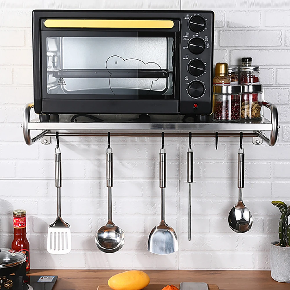 Kitchen Shelf 2KG Max Load 30KG Stainless Steel Sturdy Microwave Oven Shelf Wall-Mounted