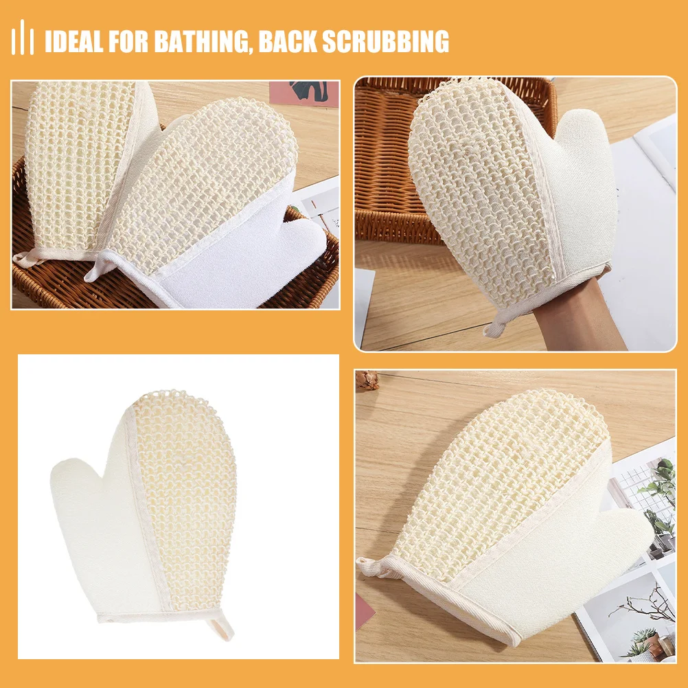 2 قطعة قفازات حمام السيزال تصميم الفم المسطح لفرك الجسم التقشير دش سبا بركة لينة القطن غسل قفازات الكبار