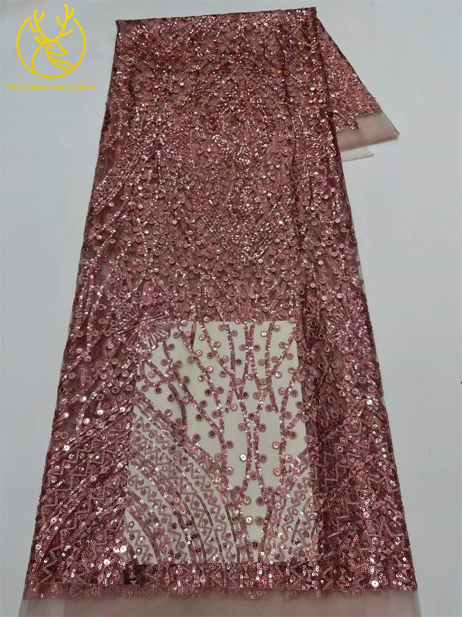5 Yards Brauner Afrikanischer Spitzenstoff 2026 Nigerianische Pailletten Perlen Hochzeitsdekoration Tüll-Spitzenstoff Braut Partykleid Nähen – Detail 21