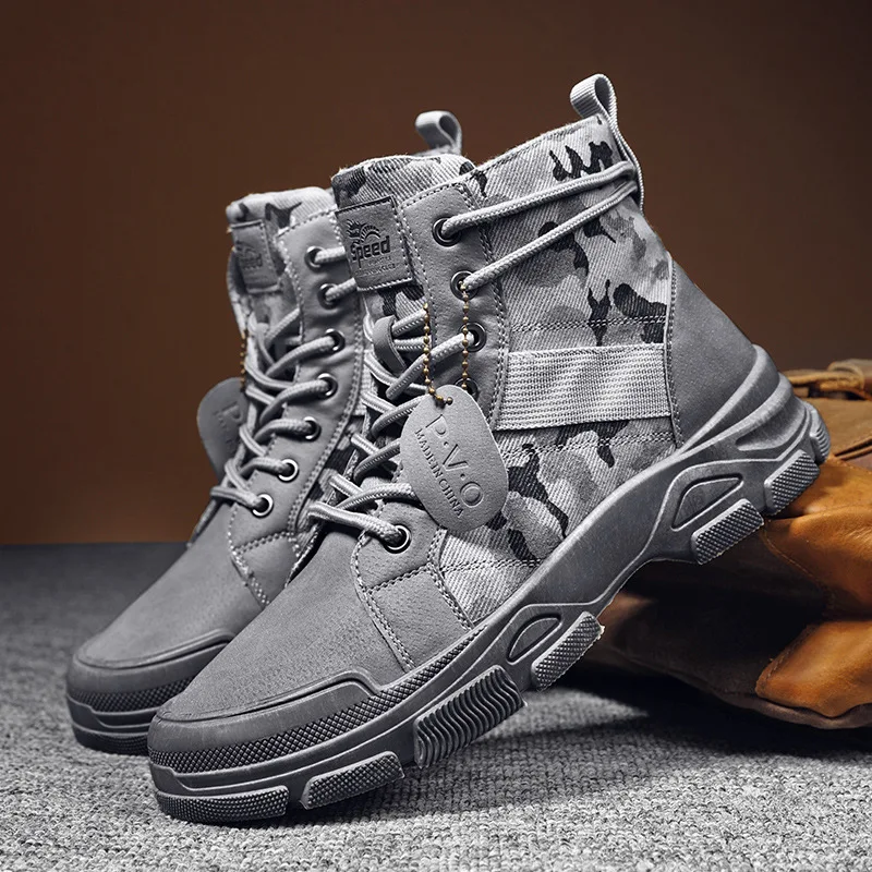 Men's boots 2025 Spring and Autumn male trend boots casual workwear shoes mid top retro desert combat boots men