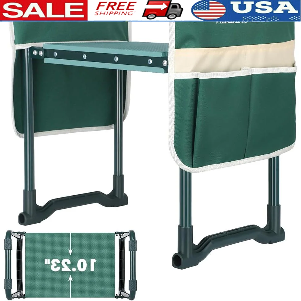 

Garden Kneeler and Seat Heavy Duty Gardening Bench with 10" Wide Soft Kneeling Pad 2 Removable Tool Pouches Ideal Seniors