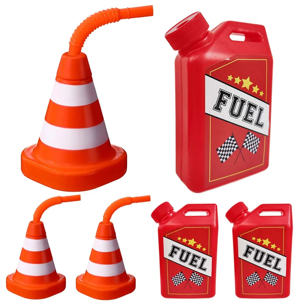 6/12/24pcs Racing Car Theme Cups with Straws Construction Cone Shaped Kids Racing Car Theme Birthday Party Decor Supplies