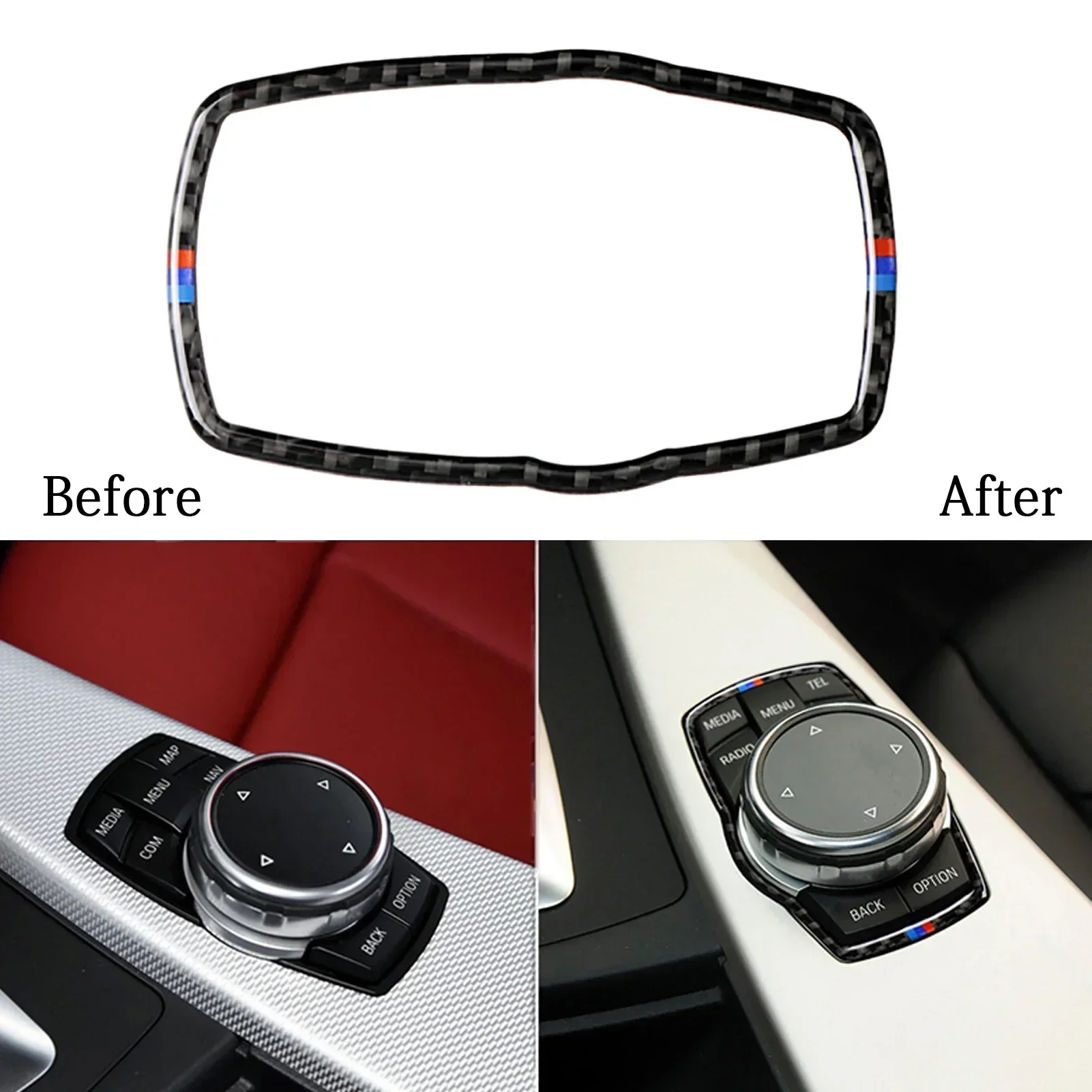 تصفيف السيارة الوسائط المتعددة لوح أزرار غطاء ألياف الكربون ل M ملصقات الأداء لسيارات BMW F10 F20 F30 F34 F07 F25 F26 F15 F16