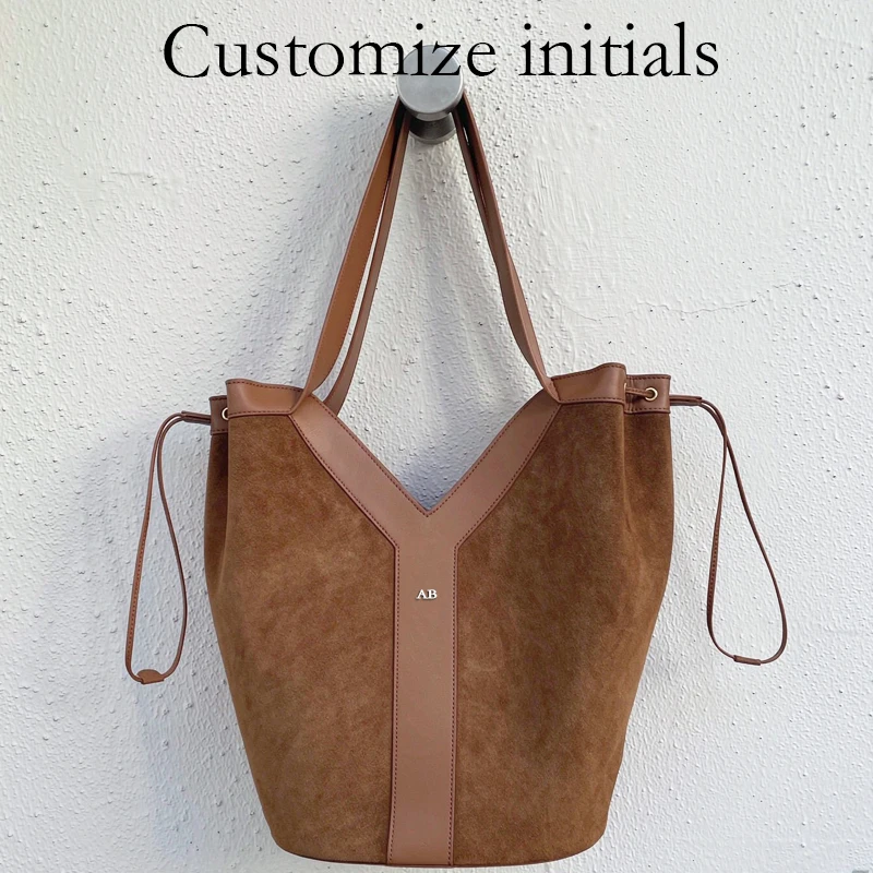 Customize Initials Leather Tote Bag For Women Luxury Designer Handbag 2026 new in Suede Cowhide Large Capacity Underarm Shoulder