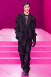 Black Men Suit Set 2 Pieces Blazer+Pants 3D Flower Formal Business Work Wear Office Male Jacket Coat Trousers Wedding Tuxedos