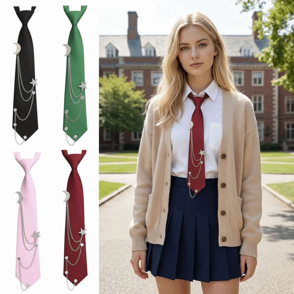 Japanese Vintage Style Pre Tied Necktie Star Chain Adjustable JK Uniform Tie Vintage Student Uniform Tie Streetwear